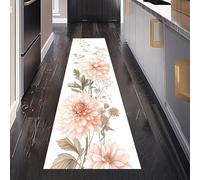 Fleur Corail Tapis de Cuisine Devant Evier Antidérapant Lavable 60 x 180 cm, Botanique Aquarelle Dahlia Pastel Tapis de Passage Interieur Entrée pour Salon Bureau Chambre à Coucher