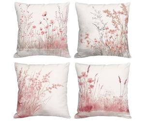 Fleur Coussin Exterieur Impermeable 30x30cm Petit Housse Coussin Rose Double Face Imprimé Lot de 4 Lin Taie Oreiller Canap Salon Intérieur/Extérieur Chaise Jardin Printemps Été Decor Cadeaux BZ-84