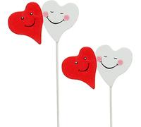 Fleur Cœur Double Rouge Blanc Bois Deco Figure 8cm x 5cm 12er Set