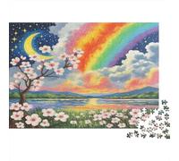 Fleur d’abricotier Papier Premium Cerisiers en Fleurs avec Arc-en-Ciel et Croissant de Lune Puzzle à Monter soi-même Décoratif Anti-Stress 52x38cm/1000 pièces