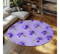 Fleur d’Iris Violet Tapis Rond Doux Mince antidérapant Tapis pour Chambre à Coucher Salon Filles Chambre d’Enfant esthétique Floral Tapis de Sol décor 60cm