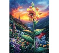 Fleur dans une vallée de montagne au coucher du soleil 300 Pieces Casse-tête Débutant En Carton Épais Rêve magique de science-fiction Facile Apprentissage Loisir Créatif Passe-Temps Cadeau Créatif Évé