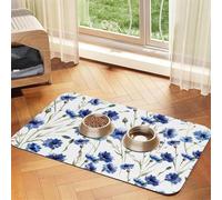 Fleur de Bleuet,Tapis d'alimentation pour Animaux de Compagnie, Sets de Table en Cuir PU pour Chats et Chiens,30x45cm