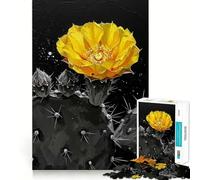 Fleur de Cactus Jaune sur Fond Noir Puzzle de 1000 pièces pour Adolescents Stimulation Cognitive Jeu Amusant Emboîtement sûr Pas de pièces Qui se détachent Une façon captivante de Passer Libre