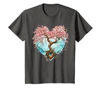 Fleur de Cerisier Japonaise Style Japonais Années 90 Forme T-Shirt, Enfant, Asphalte, 8 Ans