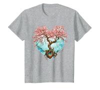 Fleur de Cerisier Japonaise Style Japonais Années 90 Forme T-Shirt, Enfant, Gris Chiné, 10 Ans