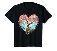 Fleur de Cerisier Japonaise Style Japonais Années 90 Forme T-Shirt, Enfant, Noir, 2 Ans