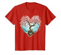 Fleur de Cerisier Japonaise Style Japonais Années 90 Forme T-Shirt, Enfant, Rouge, 6 Ans