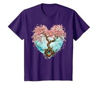 Fleur de Cerisier Japonaise Style Japonais Années 90 Forme T-Shirt, Enfant, Violet, 12 Ans