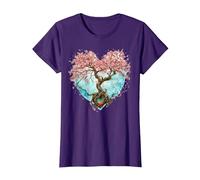 Fleur de Cerisier Japonaise Style Japonais Années 90 Forme T-Shirt, Femme, Violet, XXL