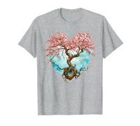 Fleur de Cerisier Japonaise Style Japonais Années 90 Forme T-Shirt, Homme, Gris Chiné, 3XL