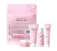Fleur de Cerisier Kit de Voyage pour Soins de la Peau, Ensemble Soin du Visage avec Nettoyant, Tonique, Crème Hydratante, Sunscreen, Coffrets de Soins, pour Ado Filles et Femmes (4 Pièces)