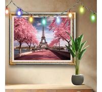 Fleur de cerisier,Tour de fer Peinture Diamant Kit,5D Diamond Painting Adulte 120x90cm,Bricolage Diamant Artisanat Strass Point de Croix Painting,Tableau Diamant Kits pour Décoration Murale 511N-5358
