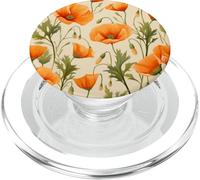 Fleur de Coquelicot Orange sur Fond Beige PopSockets PopGrip pour MagSafe