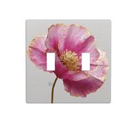 Fleur de coquelicot rose avec double interrupteur doré métallique - Plaque murale décorative - Taille standard - 11,4 x 11,4 cm