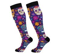 Fleur De Crâne En Sucre Du Mexique Chaussettes Randonnée Bas De Contention Cyclisme Chaussettes De Compression Pour Varices Gym Femmes 50Cm