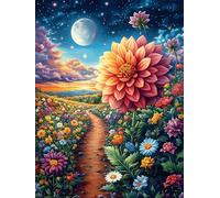 Fleur de Dahlia dans Une Prairie sous la Lune 1000 Pièces Puzzle Adolescent en Carton sans Déformation Faune Sauvage et Animaux de Compagnie Difficulté Moyenne Activité Éducative Cadeau Noël Pas Cher