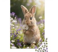 Fleur de détention de Lapin Mignon 1000 Pièce Stock De Cartes Premium Puzzle De Bricolage Adolescents Fans 12-18 Ans Défi du Jeu Éducatif Soulagement du Stress Décoration 38x26cm/1000pcs