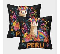 Fleur de Llama du Pérou - Style d'art Folklorique Vibrant Housse Coussin 2 Pièces Art Taie d'oreiller Décor Confortable Housses Coussin Salon pour Chambre Famille 50x50cm