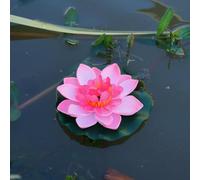 Fleur de lotus artificielle flottante en mousse avec coussin de nénuphar - Plantes artificielles pour étang de jardin, aquarium et piscine - Rose clair