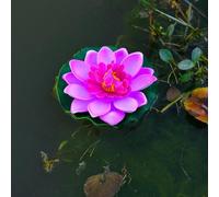 Fleur de lotus artificielle flottante en mousse avec coussin de nénuphar - Plantes artificielles pour étang de jardin, aquarium et piscine - Violet