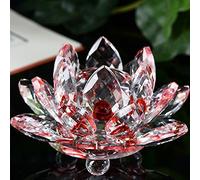 Fleur de Lotus Artisanat Cristal Fleur Cristal Clair Cristal décoration Ornements en Verre, Minéraux Feng Shui Sphères Cristaux Fleurs, décoration de la Maison décoration de Noce Voiture. (Rouge)
