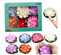 Fleur de lotus avec lumière LED, 6 pcs Gradient clignotant des fleurs flottantes de fleurs diwali, 3, 9 Lys à eau en plastique artificiel, décorations diwali à batterie pour décoration bassin