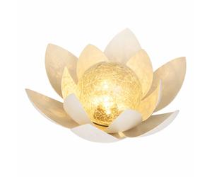 Fleur de lotus LED Décoration de jardin Lampe solaire Lampe d'extérieur Lampe solaire de table, métal blanc verre craquelé, DxH 27,6 x 12 cm
