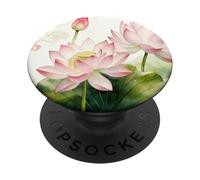 Fleur de Lotus Rose Aquarelle - Motif Floral Asiatique Zen PopSockets PopGrip Adhésif