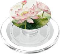 Fleur de Lotus Rose Aquarelle - Motif Floral Asiatique Zen PopSockets PopGrip pour MagSafe