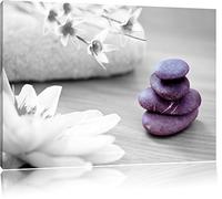 Fleur de lotus sur la pierre Zen Noir / Blanc Taille: 60x40 sur toile, XXL énormes Photos complètement encadrée avec civière, impression d'art sur murale avec cadre, moins cher que la peinture ou la peinture à l'huile, pas une affiche ou une bannière,
