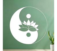 Fleur De Lotus Symbole Yin Yang Méditation Zen Stickers muraux en PVC 36x36cm Auto-adhésif Blanc