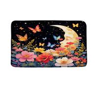 Fleur De Lune, Papillon, Fleur De Nuit Étoilée Noire, Jardin De Fleurs Célestes, Plante Sauvage Paillasson Intérieur Durable Paillasson D'Entree Absorbant Welcome Paillassons pour Salon 40X60Cm
