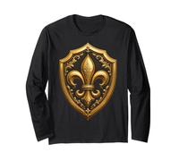 Fleur de lys héraldique blindée avec parchemins ornés Manche Longue