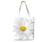 Fleur de marguerite blanche avec un cœur jaune vif，Sacs d'épicerie réutilisables, sacs fourre-tout de grande capacité, sac à bandoulière en toile