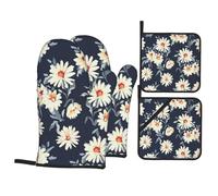 Fleur de Marguerite,Gants de Cuisine antidérapants et maniques (Lot de 4), résistants à la Chaleur.