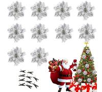 Fleur de Noël pour Sapin avec Clip,Fleurs Sapin de Noel,pour Arbre de Noël de Fête,Noce Décorations,10 Pièces (Argent)