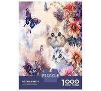 Fleur de Papillon de Chat 1000 Pièces Puzzle Puzzle Adultes Carton Recy ctivité Éducative Sympa, Jeu À La Maison, Super Cadeau pour Les Familles Qui Adorent Les Puzzles 52x38cm/1000p
