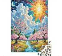 Fleur de pêcher Puzzles 1000 Pieces Cadeau Unique Fleur Multicolore Jeu Éducatif Défi Jouet À De Qualité Supérieure Peinture Art pour Adultes Et Enfants À Partir De 14 Ans 38x26cm
