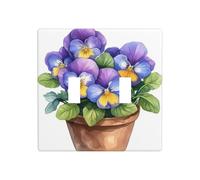 Fleur de pensée aquarelle dans un pot - Double interrupteur à bascule - Plaque murale - Taille standard - 11,4 x 11,4 cm