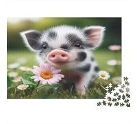 Fleur de Petit Cochon Mignon Puzzles 1000 Pièces Papier recyclé pour Adultes Puzzle pour Adultes Impossible Difficile Stimulant Excellente idée Cadeau pour Relaxation et créativité 52x38cm/1000pcs