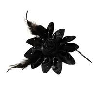 Fleur De Plume Broche Pins Broche en tissu strass plume rose 12,5 cm for femme, bijoux, accessoires, épingle à robe douce(Black)