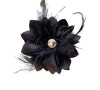 Fleur De Plume Broche Pins Broches en tissu faites à la main for femmes, fleurs, plumes, cristal, corsage, bijoux de fête mariage, accessoires vestimentaires(Black)