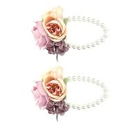 Fleur de Poignet de Demoiselle d'honneur élégante en Fausses Perles, Fleur à Main pour Anniversaire de Mariage, 2 Pièces pour Soirée Dansante, Cocktail, Dîner Formel, Fête des Mères (Purple)
