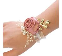Fleur de poignet de mariage, corsage, fleurs de poignet Ts, fleurs de poignet de demoiselle d'honneur pour filles, boutonnière de fête de bal de promo, bracelet en satin rose en tissu, accessoires de