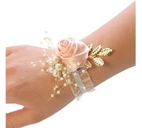Fleur de poignet de mariage, corsage, fleurs de poignet Ts, fleurs de poignet de demoiselle d'honneur pour filles, boutonnière de fête de bal de promo, bracelet en satin rose en tissu, accessoires de