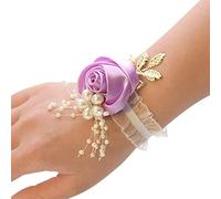 Fleur de poignet de mariage, corsage, fleurs de poignet Ts, fleurs de poignet de demoiselle d'honneur pour filles, boutonnière de fête de bal de promo, bracelet en satin rose en tissu, accessoires de