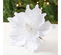 Fleur de poinsettia à paillettes à suspendre pour sapin de Noël, décoration de fête, mariage, jardin et utilisation festive saisonnière (blanc)