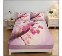 Fleur De Prunier Rose Drap Housse Microfibre 180x200x30cm Housse De Matelas 30 Cm Profondeur pour Matelas épais, Peinture À l'huile Aquarelle Draps Housses Doux, Rose