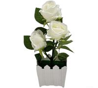 Fleur de rose artificielle dans un récipient texturé en poterie pour décoration intérieure et extérieure, centres de table de mariage et événements (blanc)